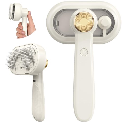 3-in-1 steam grooming comb with self-cleaning mist function, softens fur and reduces static for all coat types.