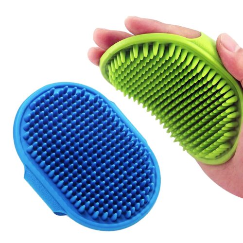 Rubber bath brush with adjustable ring handle, massaging comb for long and short-haired dogs and cats.