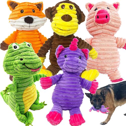 5-Pack Corduroy Plush Squeaky Dog Toy Assortment for Medium & Large Breeds